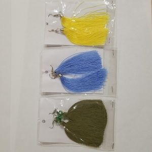 3 Pairs Tassel Earrings Yellow Blue Green NEW